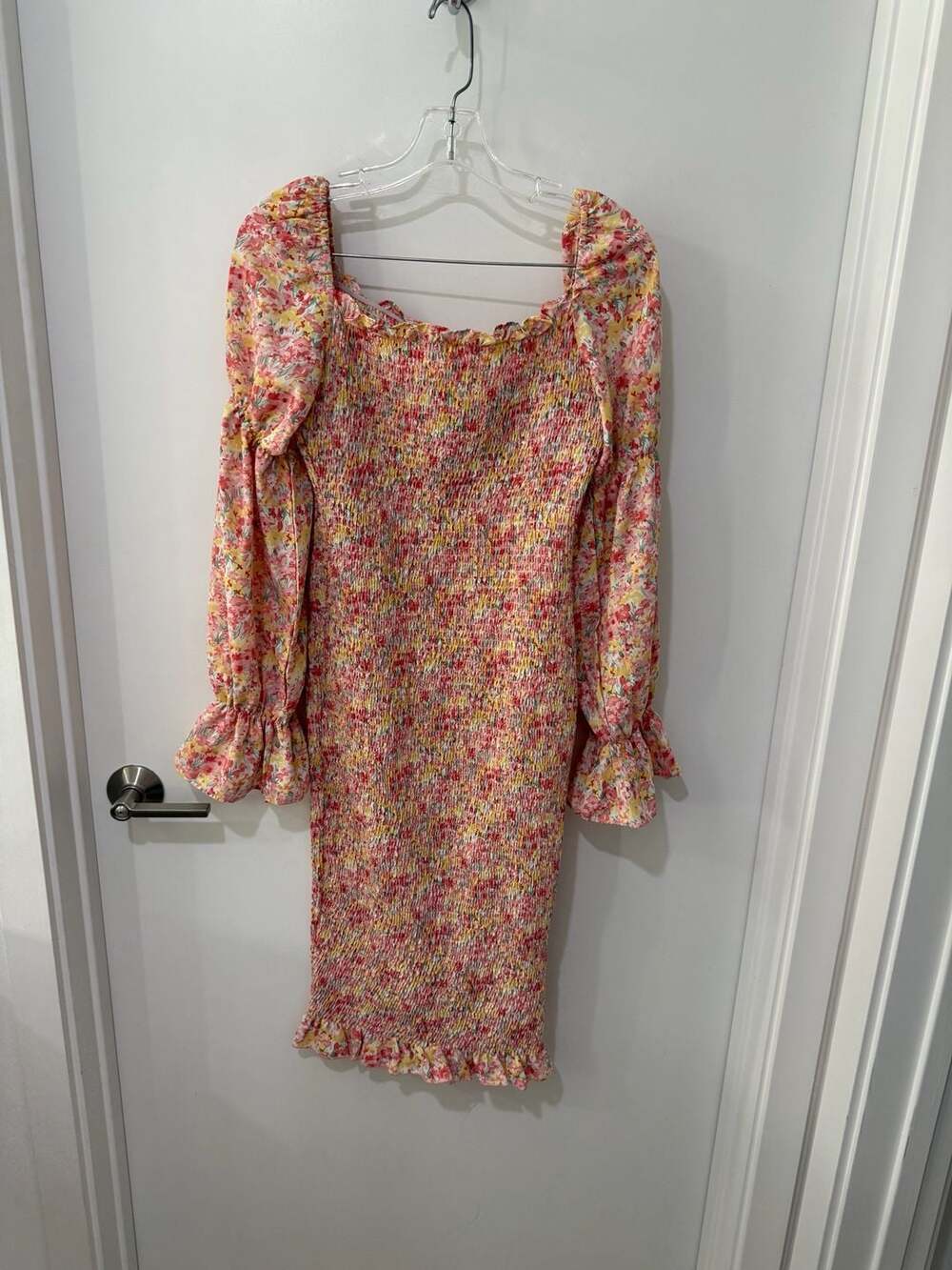 SNDYS Courtney Long Sleeve Smocked Floral Ruffle Hem Midi Dress